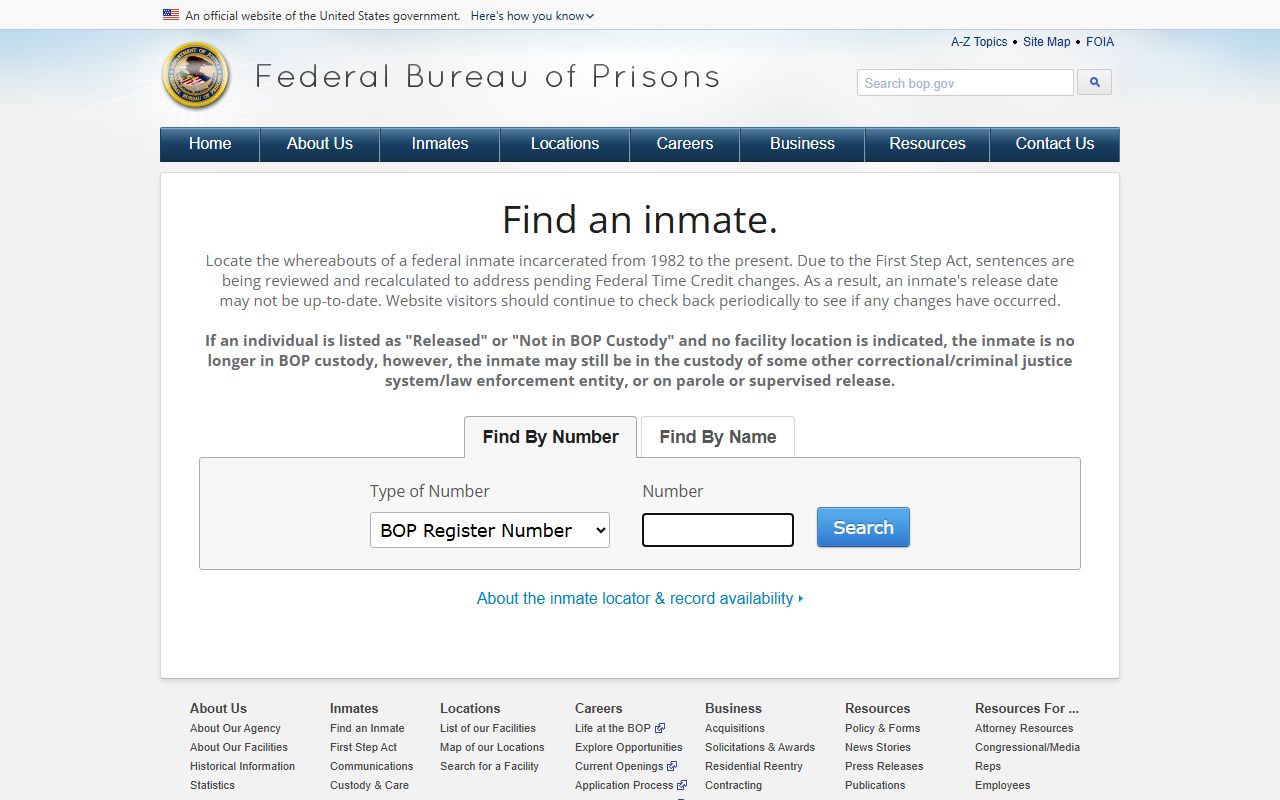 Federal Bureau of Prisons inmate population locator used for Kendall County federal cases